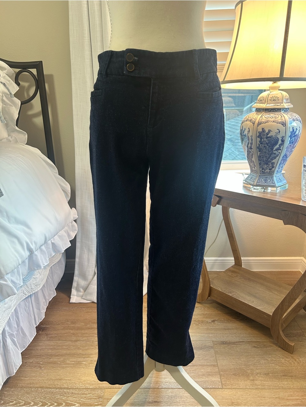 Anthropologie the Essential Slim High-Rise Straight Leg Women’s Trousers - Navy